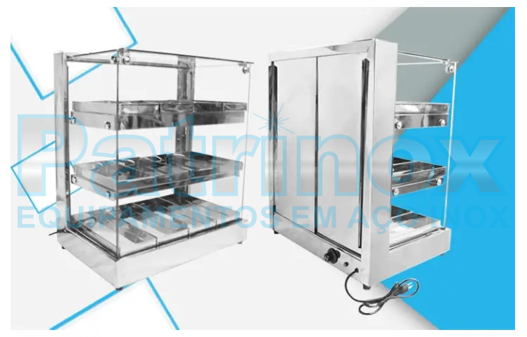  Estufa com vidro curvo em aço inox para salgados | Patrinox